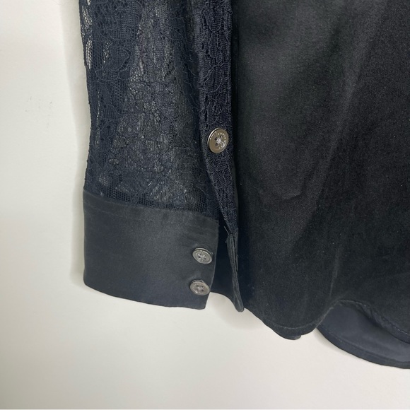 Equipment Femme Iridescent Black 100% Silk Lace Sleeves Minimalist Goth Blouse - Picture 7 of 15